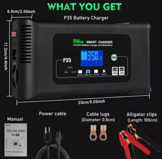 Battery Charger 35 Amp 9 Stage Smart Charger suits all 12v & 24v Battery types.